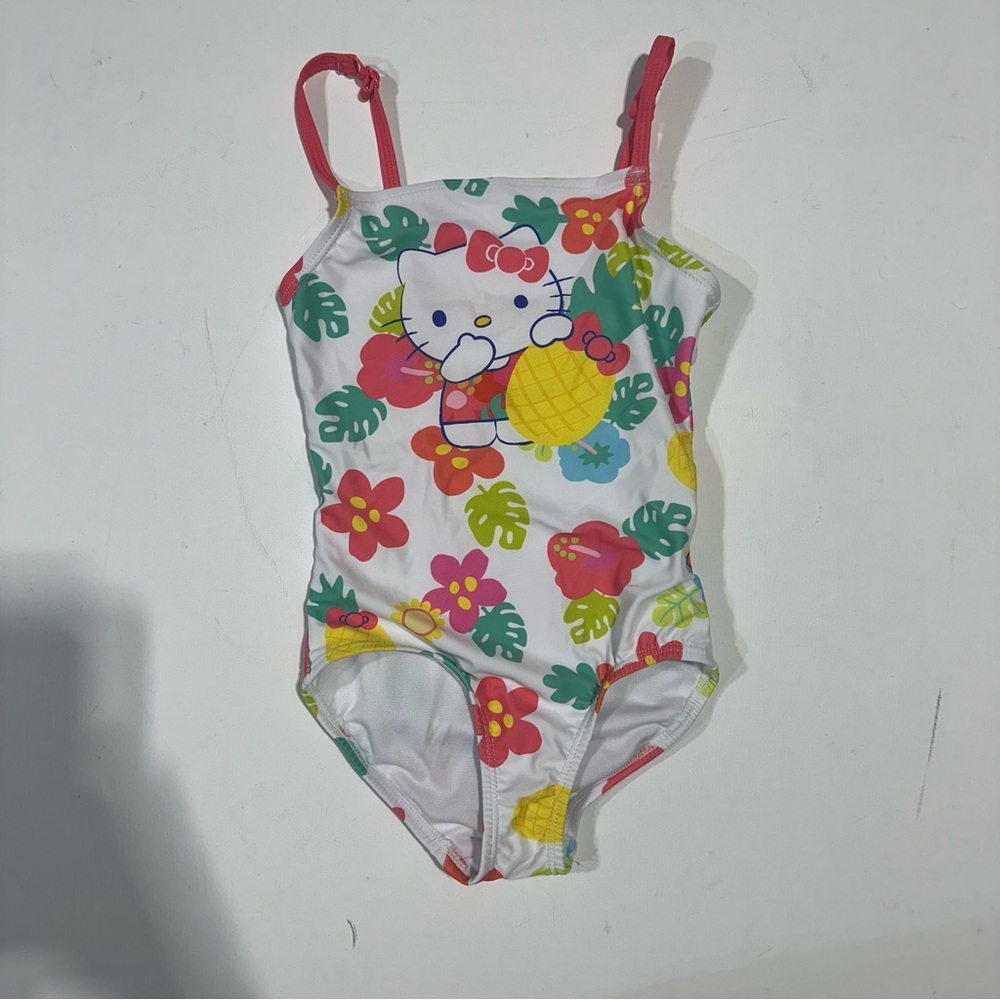 Hello Kitty Kids Swimwear - White with Multicolor Floral Design